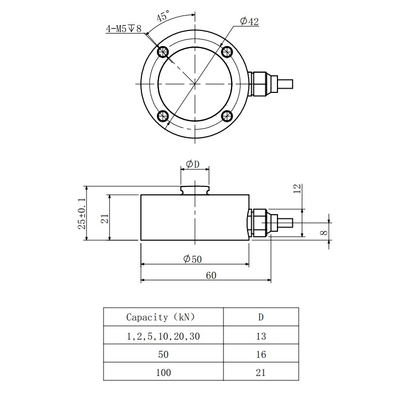 0.2% 1kn Miniature Load Cell Sensor Stainless Steel 5kn